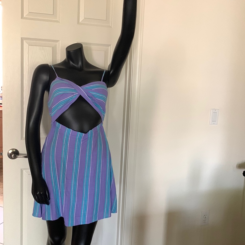 Stitch and Pine forget me not purple fresh white spaghetti strap dress size M